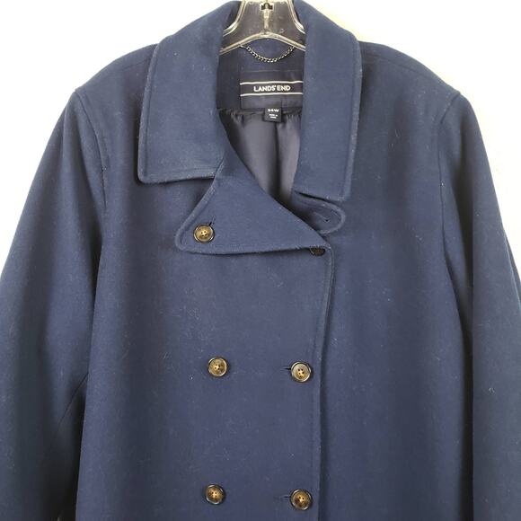 Land's End Wool Pea Coat Heavy Knit Navy Blue Dual Button Front Winter - 24W - Picture 8 of 8